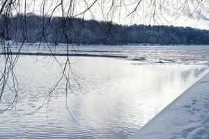 snow-covered beach of river photo