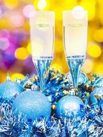 glasses, blue Xmass balls on blurry background 5 photo