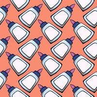 Glue in bottle, seamless pattern on orange background. vector
