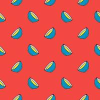 Bowl with yellow soup ,seamless pattern on red background. vector