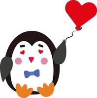 Penguin with heart, illustration, vector on a white background.