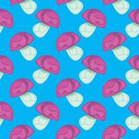 Domestic pink muhroom ,seamless pattern on light blue background. vector