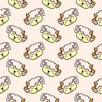 Sheep head, seamless pattern on light pink background. vector