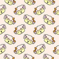 Sheep head, seamless pattern on light pink background. vector