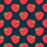 Small tomato, seamless pattern on dark grey background. vector