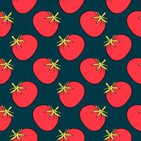 Small tomato, seamless pattern on dark grey background. vector