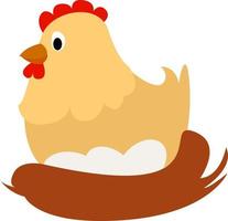 Chicken with eggs, illustration, vector on white background.