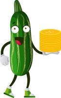 Cucumber with coins, illustration, vector on white background.