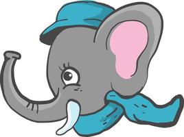 Elefante con pañuelo azul, ilustración, vector sobre fondo blanco.