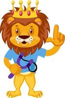 Lion with sling shot, illustration, vector on white background.