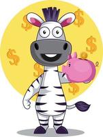 Zebra with money, illustration, vector on white background.