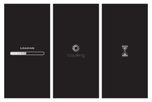 Set of Loading Background. Vertical Black Background. Loading Icon, Isolated on Black Background. vector