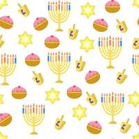 patrón sin fisuras con la ilustración de vector de símbolos tradicionales de hanukkah