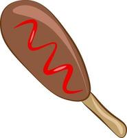 A corn dog with ketchup, vector or color illustration.