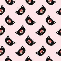 Black cat head, seamless pattern on  background. vector