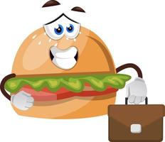 Burger with suitcase, illustration, vector on white background.