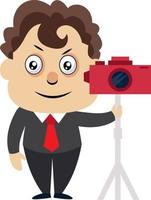 Man with camera, illustration, vector on white background.