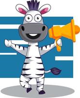 Zebra with megaphone, illustration, vector on white background.