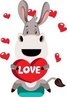 Donkey with heart, illustration, vector on white background.