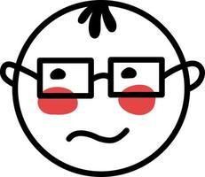 Boy with red cheeks and glasses, illustration, vector on a white background.