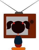 Girl watching tv, illustration, vector on white background