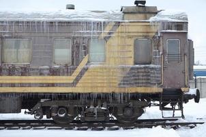 Frozen car of passenger train photo