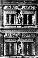 Facade of the Otto Heinrich Building in Heidelberg Castle vintage engraving. vector