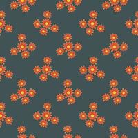 Orange flowers,seamless pattern on dark grey background. vector