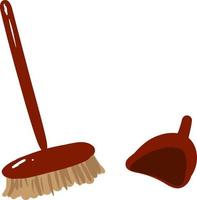 Brown broom and scoop, illustration, vector on white background