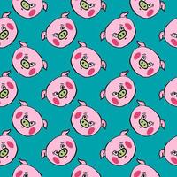 Pig head ,seamless pattern on blue  background. vector