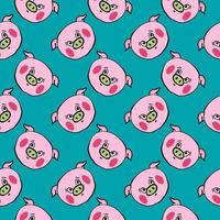 Pig head ,seamless pattern on blue  background. vector