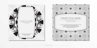 Luxurious Template for print design postcard White color with black ornaments. Preparing an invitation with a place for your text and abstract patterns. vector