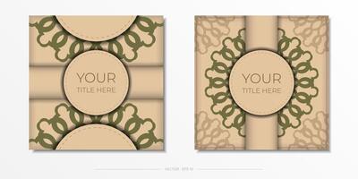 Preparing an invitation with a place for your text and abstract patterns. Template for print design postcard Beige colors with mandala ornament. vector