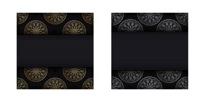 Postcard in black with luxurious gold ornaments for your brand. vector