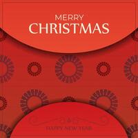 Merry Christmas and Happy New Year Greeting Brochure Template Red Color with Luxury Burgundy Pattern vector