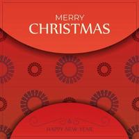 Merry Christmas and Happy New Year Greeting Brochure Template Red Color with Luxury Burgundy Pattern vector