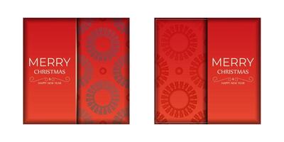 Template Greeting Flyer Happy New Year Red color with winter burgundy ornament vector