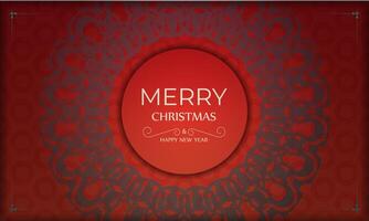 Postcard Template Merry Christmas and Happy New Year Red color with winter burgundy pattern vector