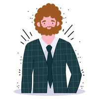 icono de personaje de empleado de dibujos animados de retrato de empresario barbudo vector