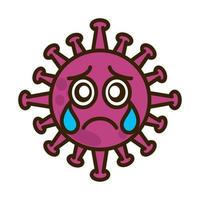 emoticono de virus, infección de personaje emoji covid-19, cara llorando estilo de caricatura plana vector