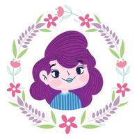 cute girl with wreath flowers nature decoration botany vector