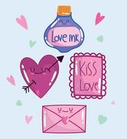 love romantic heart message letter and ink in cartoon style design vector