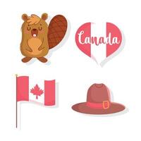 Beaver with flag heart and hat of happy canada day vector design