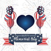 Heart with balloons and ribbon of memorial day vector design