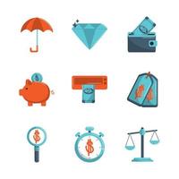 money business financial trade commerce icons set color tone and fill vector