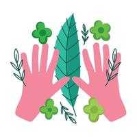 salvar el mundo, manos hojas ecológicas y medio ambiente. vector