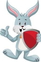 Bunny with red shield, illustration, vector on white background.