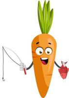 Carrot with fishing rod, illustration, vector on white background.