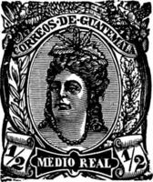 Guatemala Medio Real Stamp in 1878, vintage illustration. vector