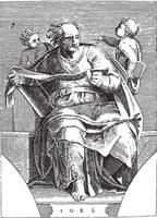 Prophet Joel, Adamo Scultori, after Michelangelo, 1585, vintage illustration. vector